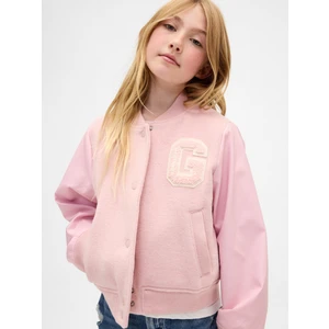 Kız Çocuk Pembe Yün Karışımlı Varsity Bomber Ceket