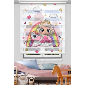 Avart Digital Minik Prenses ve Sevimli Unicorn Basklı Çocuk Odası Perdesi - Dijital Baskılı Zebra Stor Perde