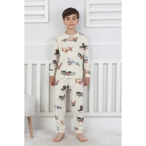 Bunny Hopp Vintage Uçak Desenli %100 Pamuk Uzun Kollu Erkek Çocuk Pijama Takımı 3-13 Yaş
