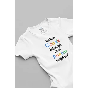 Organik %100 Pamuk Babamın Google Ihtiyacı Yok Annem Herşeyi Bilir Bebek Body Çıtçıtlı Zıbın 5130