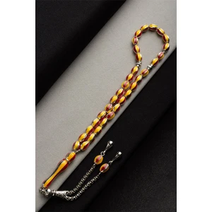 Mine Işlemeli Arpa Kesim 5x8 Sarı Kırmızı Taraftar Tesbihi