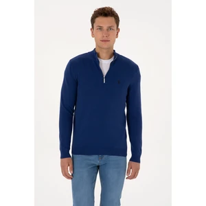 U.S. Polo Assn. Erkek Slim Fit Yarım Fermuarlı İndigo Basic Kazak 50313695-VR028