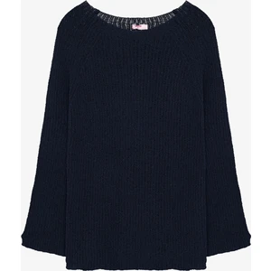 Kayık Yaka Oversize Triko Kazak Lacivert