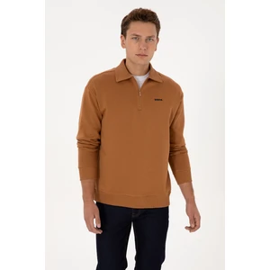 U.S. Polo Assn. Erkek Regular Fit Yarım Fermuarlı Şardonlu Camel Basic Sweatshirt 50313783-VR233