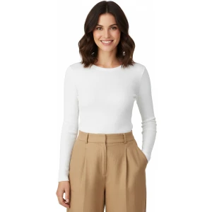 Kadın Bedene Oturan Likralı Pamuklu Kumaş Badi Düz Renk Yuvarlak Yaka Uzun Kollu Dar Kesim