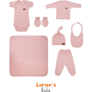 Yeni Doğan Petek Dokulu 7'li Battaniyeli Zıbın Takımı %100 Pamuklu Hastane Çıkışı - Pembe