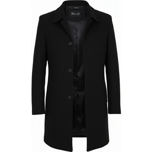 Mero Life Erkek Siyah Dar Kesim Yün Karışımlı Kaşe Gömlek Yaka Palto Kaban