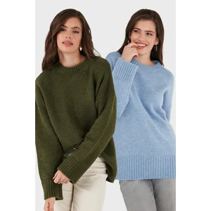 Regular Fit Bisiklet Yaka Basic 2'li Paket Triko Kazak Bayan Kazak 4616213S2