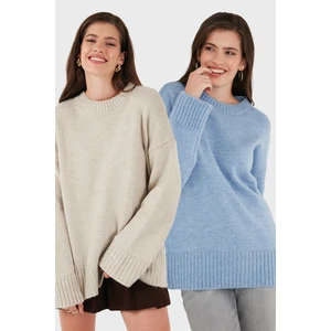 Regular Fit Bisiklet Yaka Basic 2'li Paket Triko Kazak Bayan Kazak 4616213S2