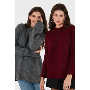 Regular Fit Bisiklet Yaka Basic 2'li Paket Triko Kazak Bayan Kazak 4616213S2