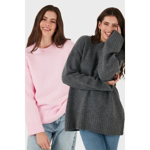 Regular Fit Bisiklet Yaka Basic 2'li Paket Triko Kazak Bayan Kazak 4616213S2