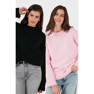 Regular Fit Bisiklet Yaka Basic 2'li Paket Triko Kazak Bayan Kazak 4616213S2