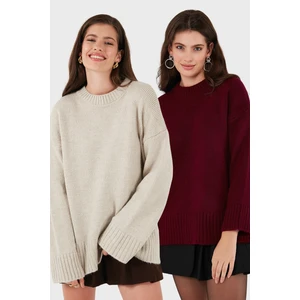 Regular Fit Bisiklet Yaka Basic 2'li Paket Triko Kazak Bayan Kazak 4616213S2