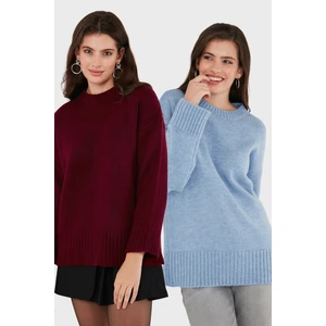 Regular Fit Bisiklet Yaka Basic 2'li Paket Triko Kazak Bayan Kazak 4616213S2