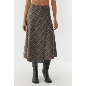 Kadın Düğme Kapamalı Ekose Uzun Etek Çok Renkli
