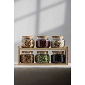 Basic Bambu Kapaklı 6'lı Cam Kavanoz Seti 350 cc
