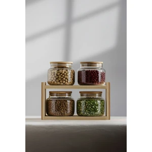 Basic Bambu Kapaklı 4'lü Cam Kavanoz Seti 350 cc