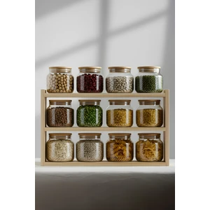 Basic Bambu Kapaklı 12'li Cam Kavanoz Seti 350 cc