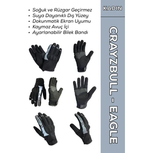 Crayzbull Eagle Gri Su ve Rüzgar Geçirmez Kışlık Kadın Motosiklet Eldiveni S