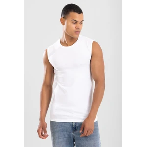 Erkek Bisiklet Yaka Kolsuz Pamuklu Body Fanila Tişört Beyaz