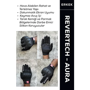 Revertech Aura Siyah 2XL - Dokunmatik Ekran Uyumlu Motosiklet Eldiveni (Erkek)