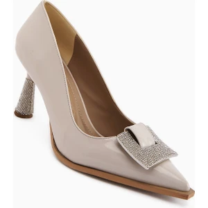 Merisa Bej Rugan Taşlı Kadın Stiletto Ayakkabı