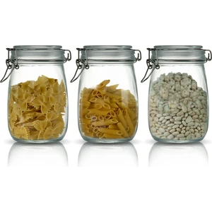 3'lü Korken Kavanoz 1000 ml Vakumlu Kilitli Cam Saklama Kavanozu