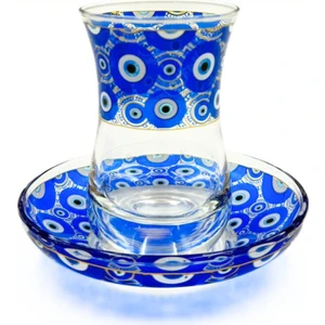 Mevlana Bazaar Mavi Nazar Boncuklu 6 Kişilik Çay Bardağı Seti