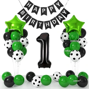 Parti Pera Futbol Temalı Doğum Günü Balon Seti Siyah Yeşil Futbol Baskılı Balon