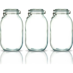 3'lü Korken Kavanoz 3000 ml Vakumlu Kilitli Cam Saklama Kavanozu