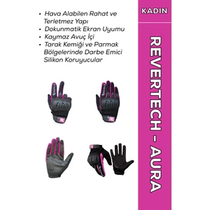 Revertech Aura Pembe M - Dokunmatik Ekran Uyumlu Motosiklet Eldiveni (Kadın)