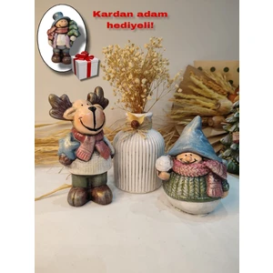 Noel ( Yılbaşı ) Biblo 3 ' Lü Set Model 2 ( Kardan Adam Hediyeli)