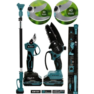 Profesyonel 3'lü Set 21V Çift Akülü Teleskopik Kollu Bağ Makası & Budama Testeresi