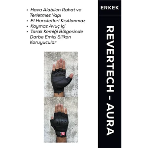 Revertech Aura Siyah M / Yarım Parmak - Kaymaz Avuç Içi Özellikli Motosiklet Eldiveni (Erkek)