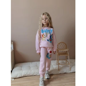 Sacro Kids Bluey Dijital Baskılı Şardonlu 3 Iplik Sweatshirt-Eşofman Altı Kışlık Kız Çocuk Takım