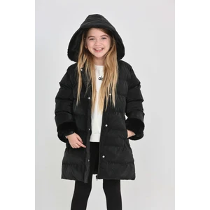 Wild Flower Kız Çocuk Kol ve Kapüşonda Kürk Detay Cepli Çıkabilir Kapüşon Şık Kışlık Kız Çocuk Mont