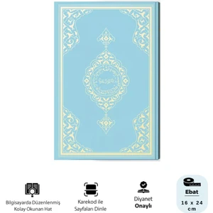 Orta Boy Kur'an-I Kerim (2 Renkli, Mavi, Mühürlü)