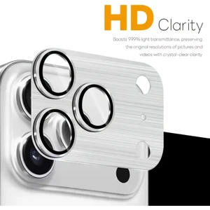 iPhone 17 Pro Uyumlu Çerçeveli Tam Koruma Gümüş Kamera Lens Koruyucu