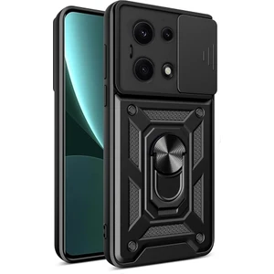 Xiaomi Redmi Note 14S Uyumlu Kılıf Pars Sürgülü Kamera Korumalı Yüzüklü Sert Silikon Siyah