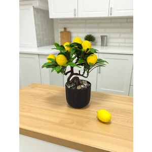 Siyah Saksıda Çakıl Taşlı Yapay Limon Ağacı 18 cm