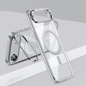 iPhone 17 Air Uyumlu Kılıf Wlons Magsafeli Renkli Çerçeve Standlı Efsane Kapak Gri