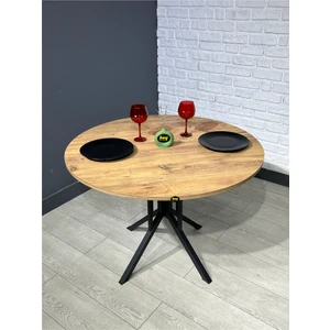 Hey Modüler Mobilya Sedef Yuvarlak Mutfak Masası Yemek Masası Balkon Masası Metal Çam Siyah Ayak 100 cm