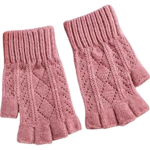 Black Bear Superman Örme Eldiven Kadın Sıcak Sonbahar ve Kış Yün Yarım Parmak Düz Renk Parmaksız Eldiven (Yurt Dışından)