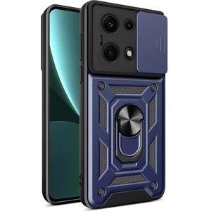 Xiaomi Redmi Note 14S Uyumlu Kılıf Pars Sürgülü Kamera Korumalı Yüzüklü Sert Silikon Lacivert