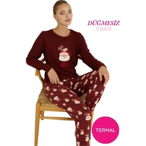 Kadın Bisiklet Yaka Düğmesiz Bilekler Lastikli/jogger Yumuşak Termal Kışlık Pijama Takımı