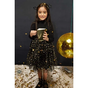 Le Mabelle Siyah Yıldız Baskılı Tül Etekli Kız Çocuk Elbise - Karen