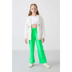 Tommy Life Neon Yeşil Cepli Ön Dikiş Detaylı Geniş Paça Kız Çocuk Eşofman Altı -75144