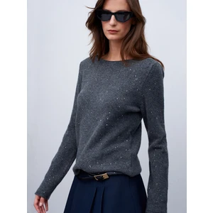 10836 Yün Karışımlı Parıltılı Kayık Yaka Kazak-Füme