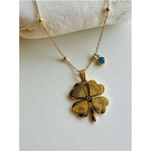 Satürn Silver Kuyumculuk Çelik Isimli Yonca Kolye Dorika Zincirli Yonca Kolye 60 cm Kararma Yapmaz Ahşap Kutulu