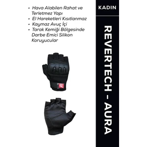 Revertech Aura Siyah M / Yarım Parmak - Kaymaz Avuç Içi Motosiklet Eldiveni (Kadın)